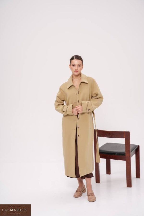 Купить недорого бежевое пальто-тренч на пуговицах (размер 42-48) для женщин