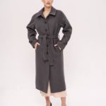 Купити сіре жіноче пальто-тренч на гудзиках (розмір 42-48) в Україні