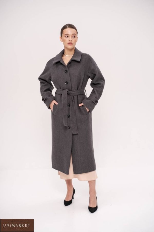 Купити сіре жіноче пальто-тренч на гудзиках (розмір 42-48) в Україні