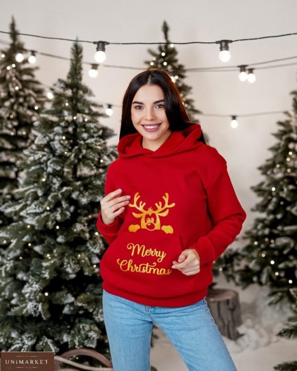 Заказать красный женский рождественский батник с оленями в Украине