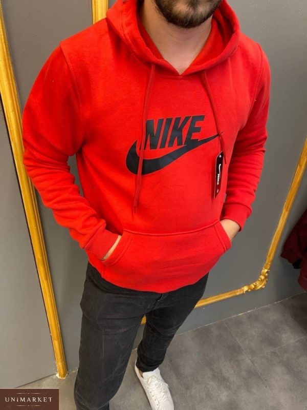 Приобрести красного цвета мужское худи Nike с капюшоном (размер 48-54) дешево