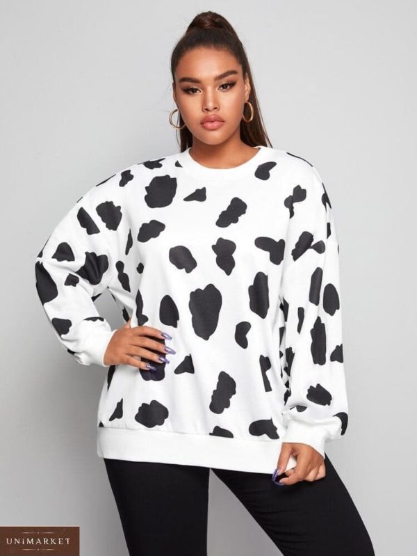Приобрести по низким ценам белое худи оверсайз с коровьим принтом для женщин