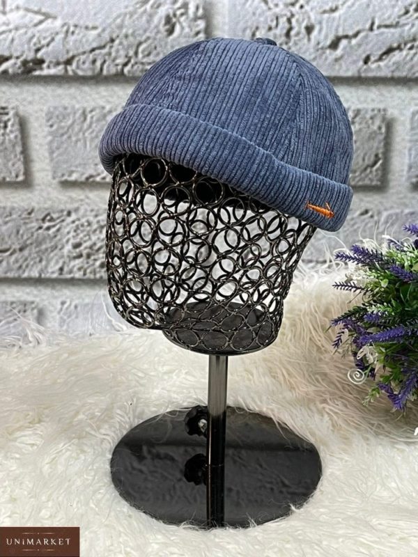 Замовити в інтернеті блакитну шапку біні з мікровельвету для жінок