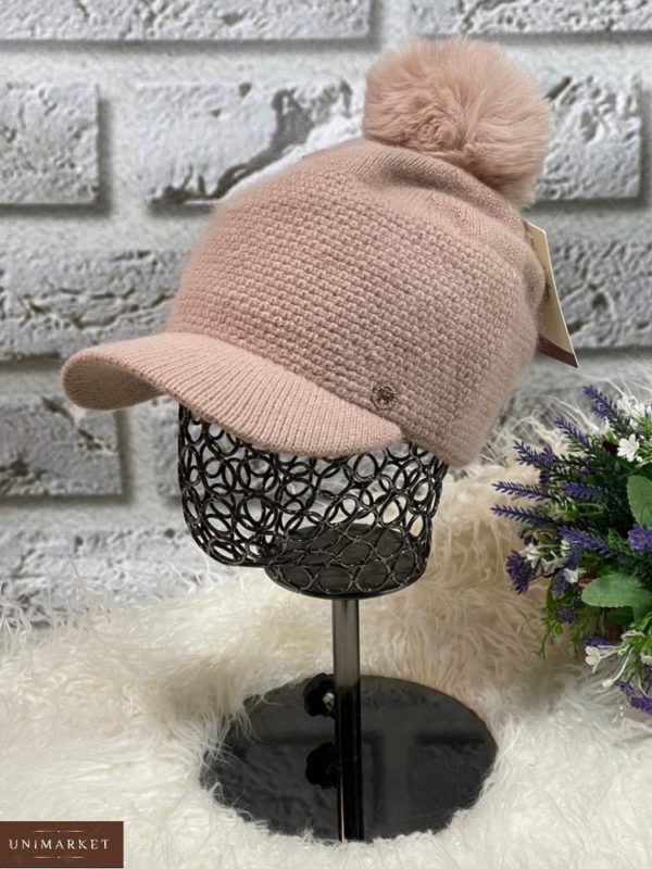 Купити пудрову жіночу шапку з козирком в інтернеті