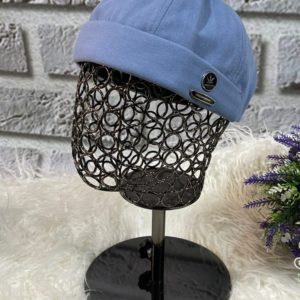 Купить голубую женскую в Украине котоновую шапку бини