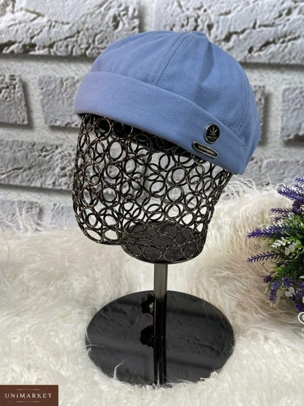 Купить голубую женскую в Украине котоновую шапку бини