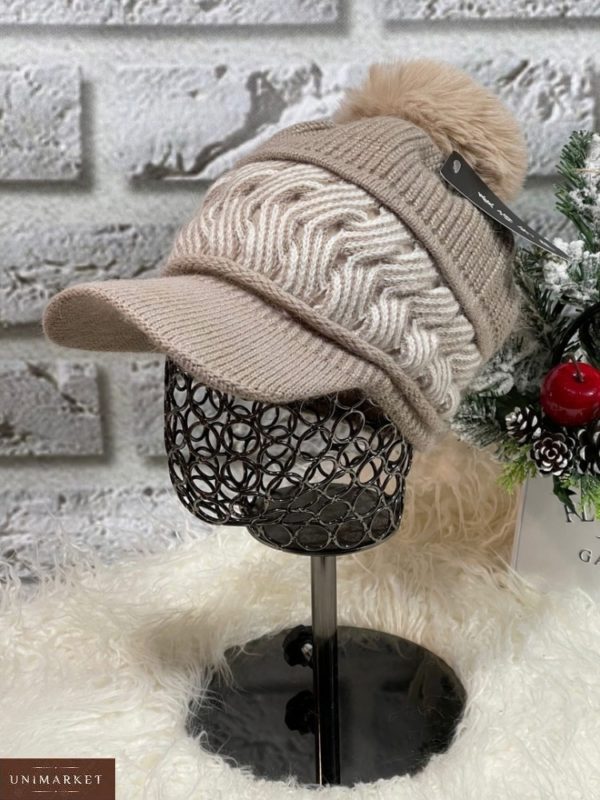 Приобрести в интернете мокко вязаную шапку с козырьком для женщин