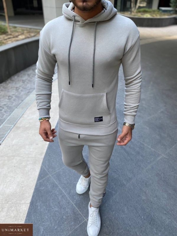 Купить серый мужской тёплый однотонный спортивный костюм (размер 48-54) в интернете