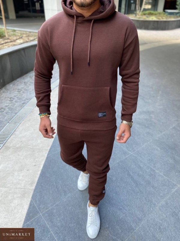 Купить мужской коричневый тёплый однотонный спортивный костюм (размер 48-54) онлайн