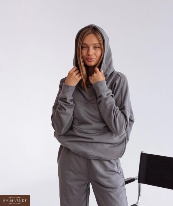 Приобрести онлайн спортивный костюм с худи (размер 42-48) серый для женщин