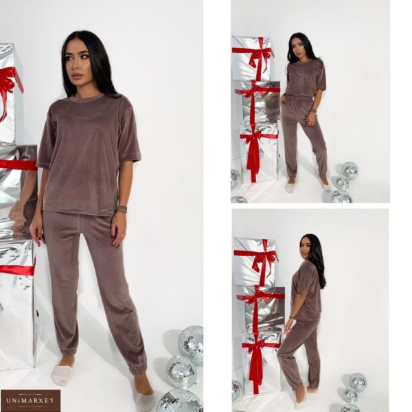 Купить онлайн цвета мокко велюровый костюм с футболкой (размер 42-52) для женщин