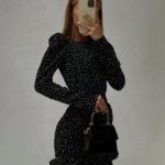 Заказать недорого черное женское платье мини в горошек (размер 42-48)