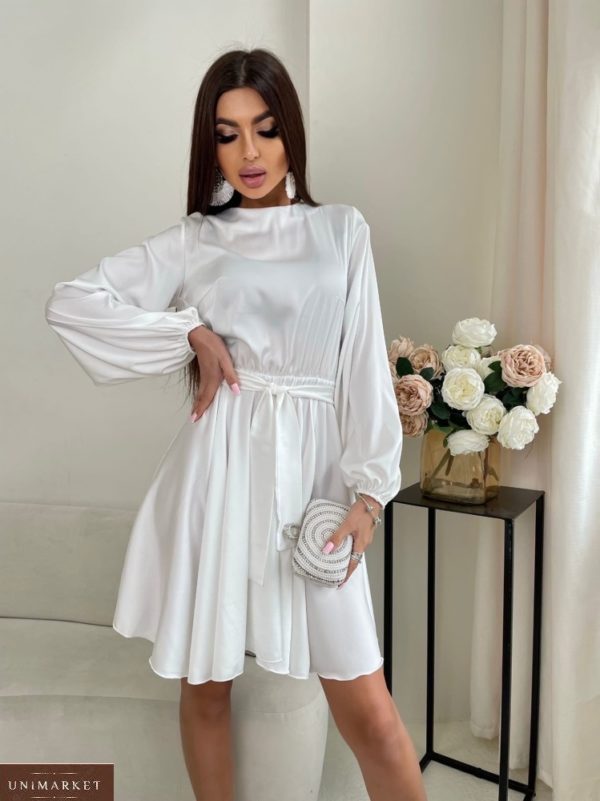 Купить белое женское шелковое коктейльное платье (размер 42-48) недорого