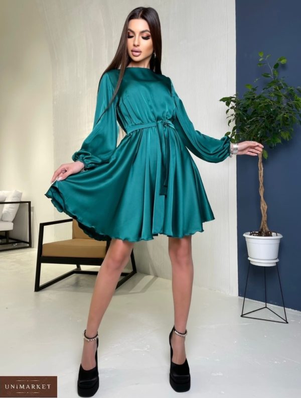 Заказать в интернете женское изумрудное шелковое коктейльное платье (размер 42-48)