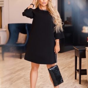 Заказать по низким ценам женское коктейльное платье свободного кроя (размер 48-58) черное