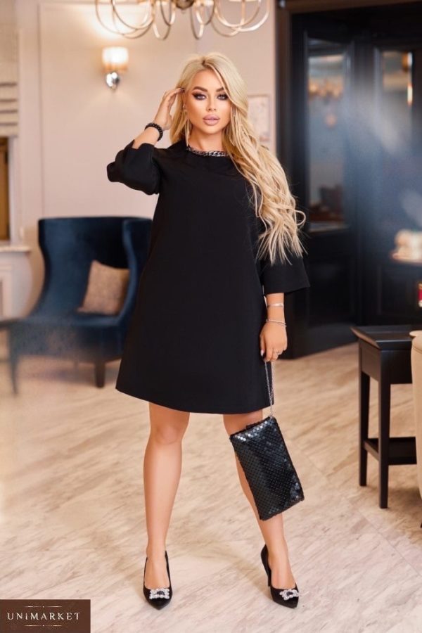 Заказать по низким ценам женское коктейльное платье свободного кроя (размер 48-58) черное