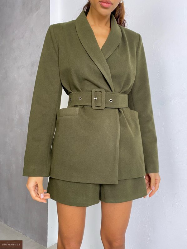 купить женский костюм с юбкой на резинке из альпаки зеленого цвета недорого в онлайн магазине