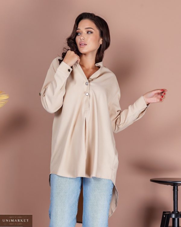 Заказать женскую бежевую блузку-тунику свободного кроя (размер 42-52) выгодно