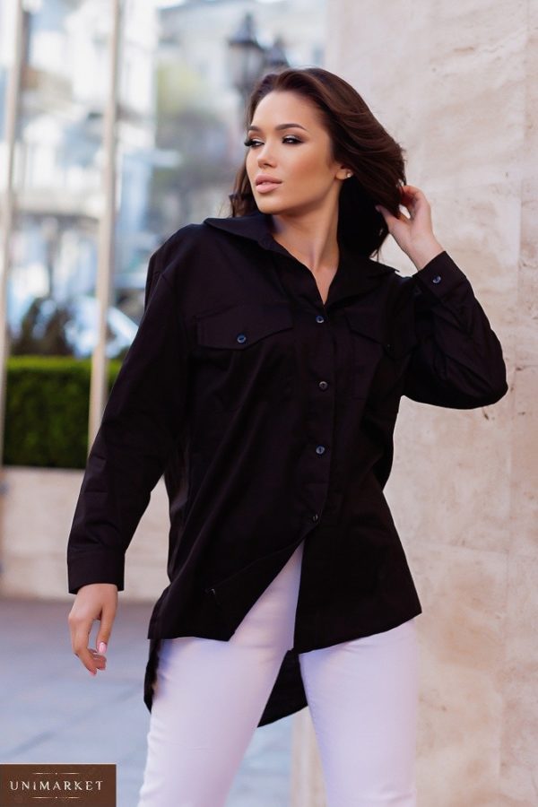 Купить в интернете черную рубашку из натурального коттона (размер 42-52) для женщин