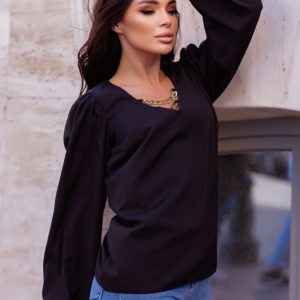 Приобрести выгодно черную блузку с цепочками (размер 42-56) для женщин