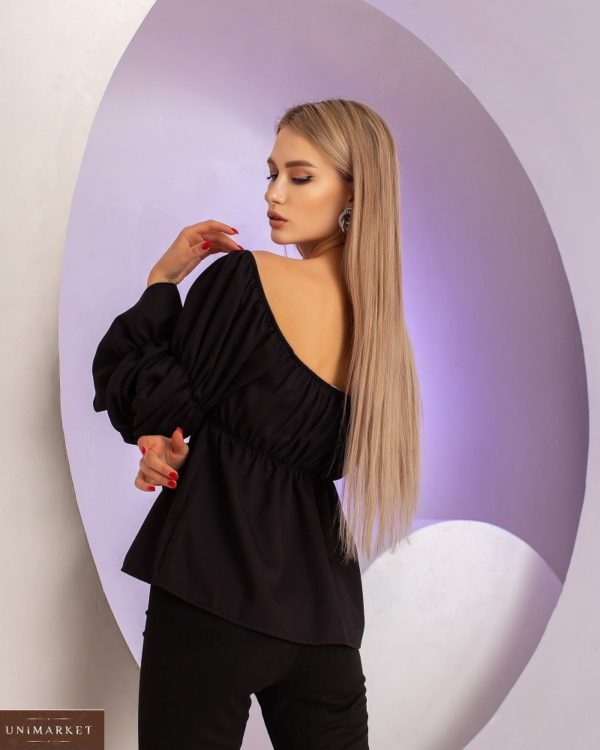 Купити чорну жіночу блузу з відкритими плечима (розмір 42-52) онлайн