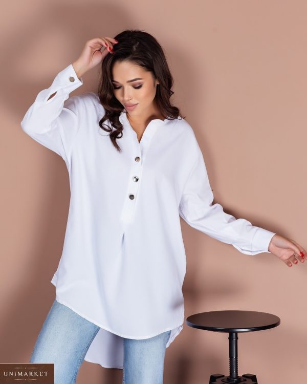 Купити жіночу білу блузку-туніку вільного крою (розмір 42-52) в інтернеті