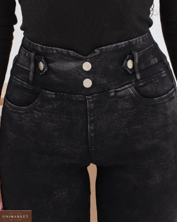 Заказать онлайн черные женские джинсы стрейч на байке