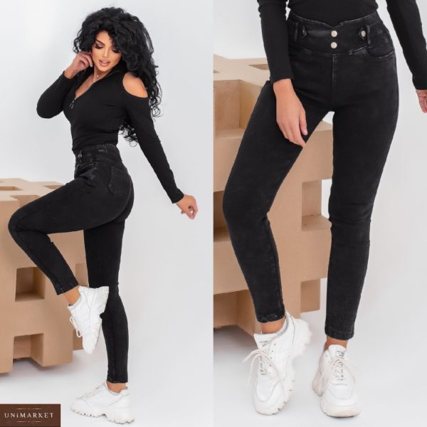 Замовити в інтернеті чорні джинси стрейч на байці для жінок