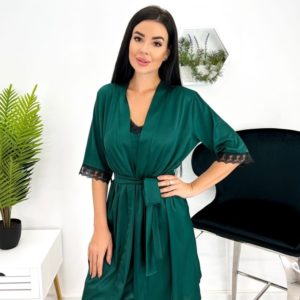 Замовити зелений жіночий нічний шовковий комплект (розмір 42-52) онлайн