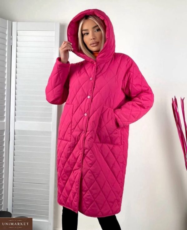 Заказать по скидке малиновую удлиненную стеганую куртку для женщин