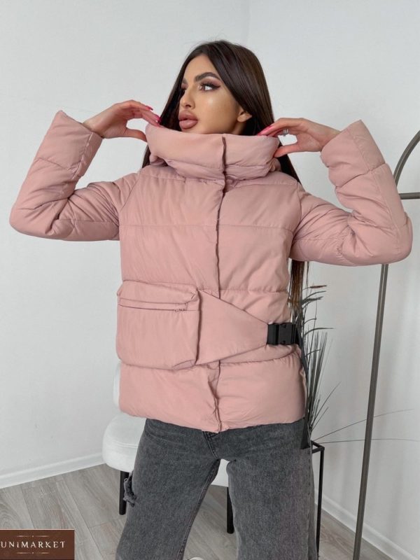 Купити пудрову жіночу куртку з поясною сумкою в інтернеті