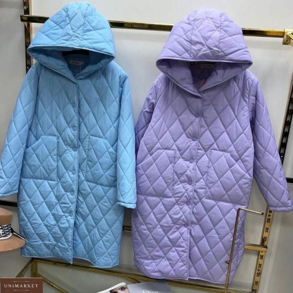 Придбати вигідно фіолетову, блакитну подовжену стьобану куртку для жінок