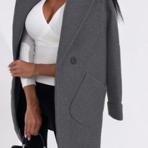 Купить в интернете женское пальто средней длины цвета графит