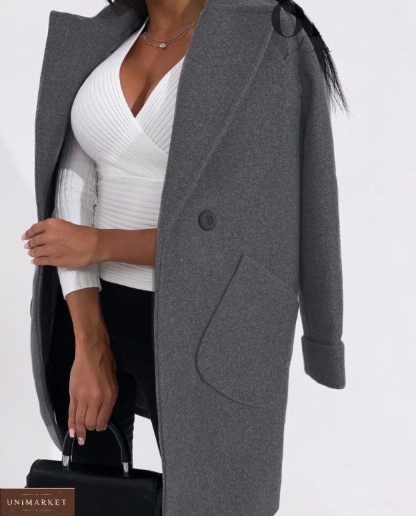 Купить в интернете женское пальто средней длины цвета графит