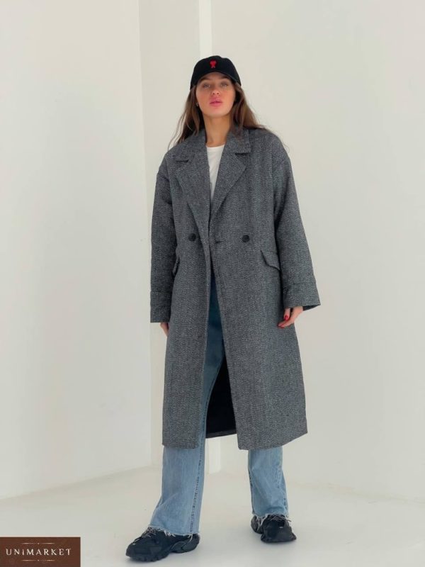 Заказать онлайн серое женское твидовое пальто (размер 42-48)