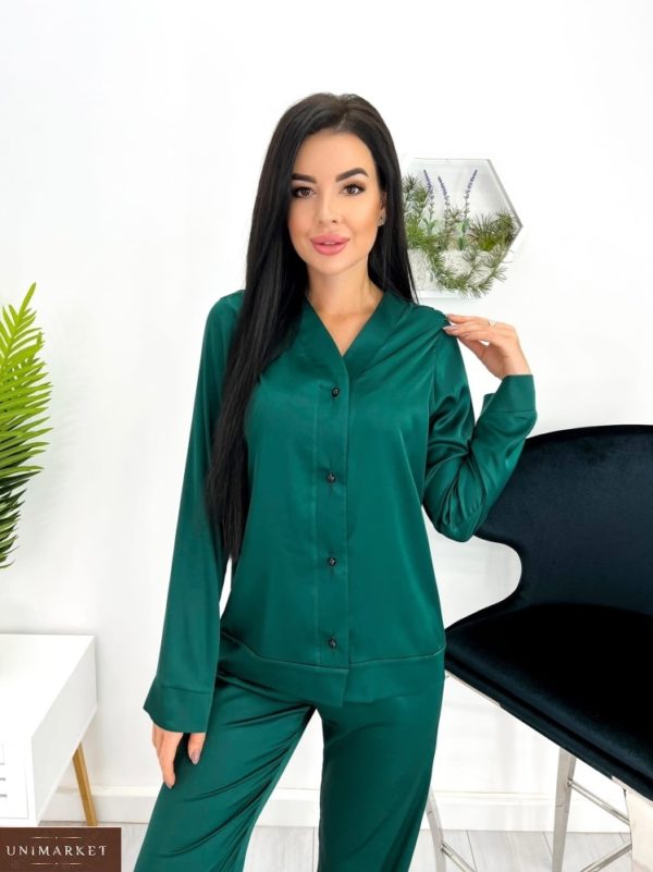 Купити в інтернеті зелену шовкову піжаму (розмір 42-52) для жінок