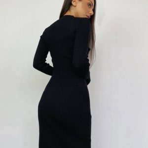 Заказать черное женское трикотажное платье с вырезом (размер 42-48) недорого
