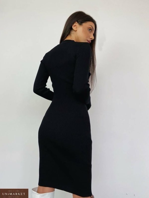 Заказать черное женское трикотажное платье с вырезом (размер 42-48) недорого