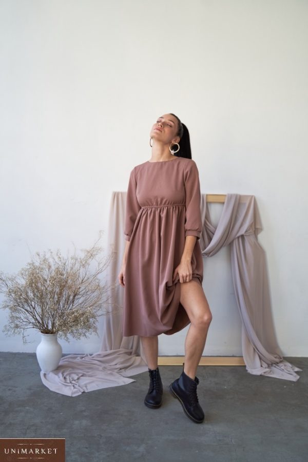 Замовити в інтернеті жіночу вільну сукню міді (розмір 42-48) мокко