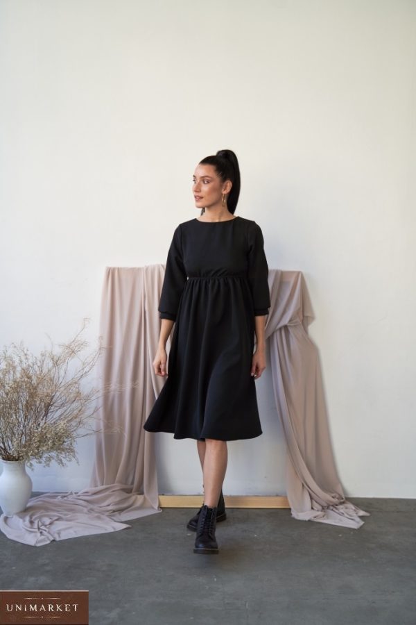 Купить черное женское свободное платье миди (размер 42-48) в Украине