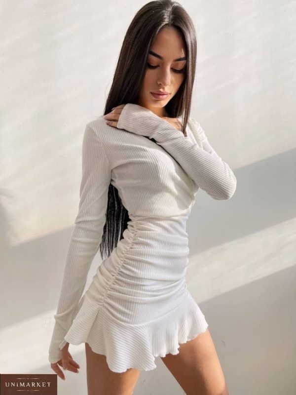 Замовити в Україні біле трикотажне плаття з декольте (розмір 42-48) для жінок