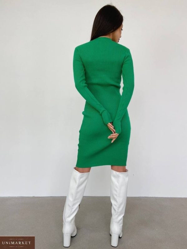 Купить трикотажное платье с вырезом (размер 42-48) для женщин зеленого цвета дешево