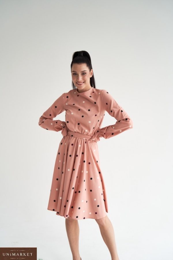 Придбати жіночу сукню в чорно-білий горох (розмір 42-48)  рожеву онлайн