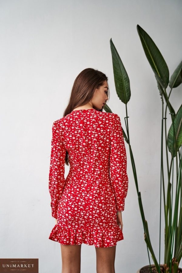 Приобрести онлайн платье в цветочек с пуговицами (размер 42-48) для женщин красного цвета