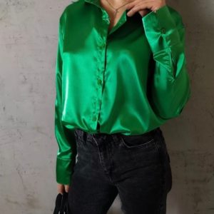 Замовити жіночу зелену атласну сорочку по знижці