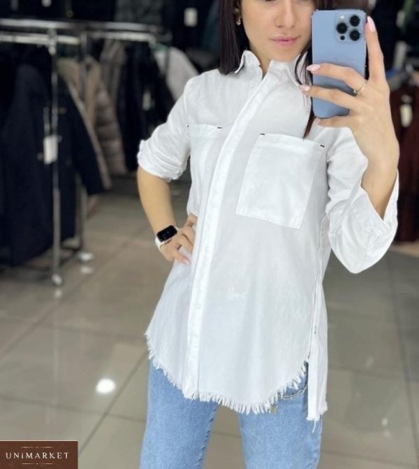 Купить белую женскую онлайн рубашку с рваными краями
