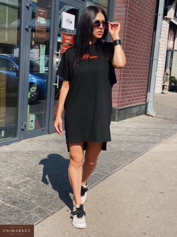 Купить в интернете черное платье-тунику с надписями для женщин