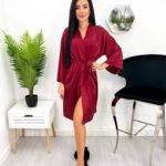 Купить бордовый женский шелковый халат (размер 42-52) в Украине