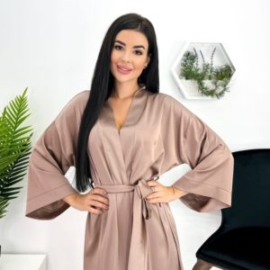 Заказать женский шелковый халат (размер 42-52) цвета мокко онлайн
