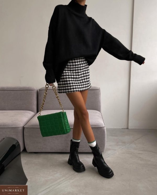 Заказать в интернете черно-белую клетчатую юбку с кашемиром и шерстью для женщин